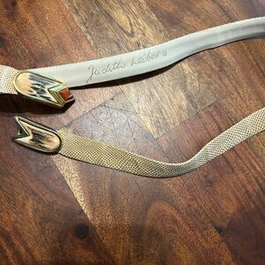 Judith Leiber Gold and Cream Belt with unique clasp.